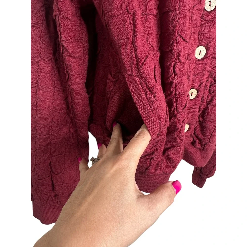 Free People FP Beach Sunny Bomber Cardigan Small Burgundy Sweater Textured - Picture 4 of 9